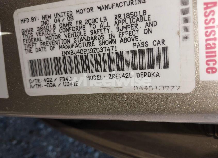 Photo 9 of 2009 Toyota Corolla LE (VIN 1NXBU40E09Z037471)