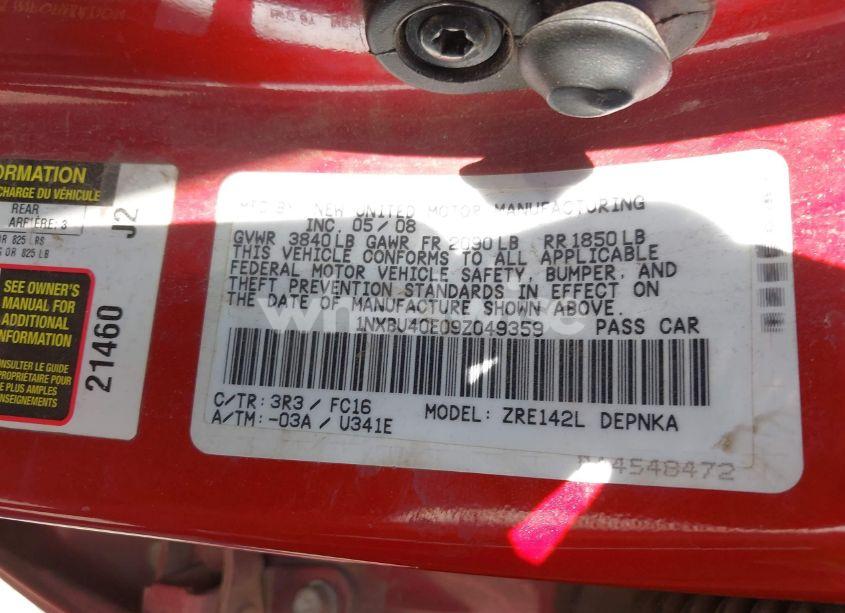 Photo 9 of 2009 Toyota Corolla XLE (VIN 1NXBU40E09Z049359)