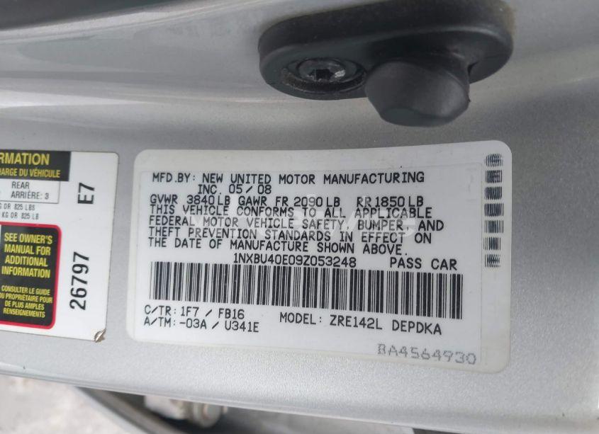 Photo 9 of 2009 Toyota Corolla LE (VIN 1NXBU40E09Z053248)