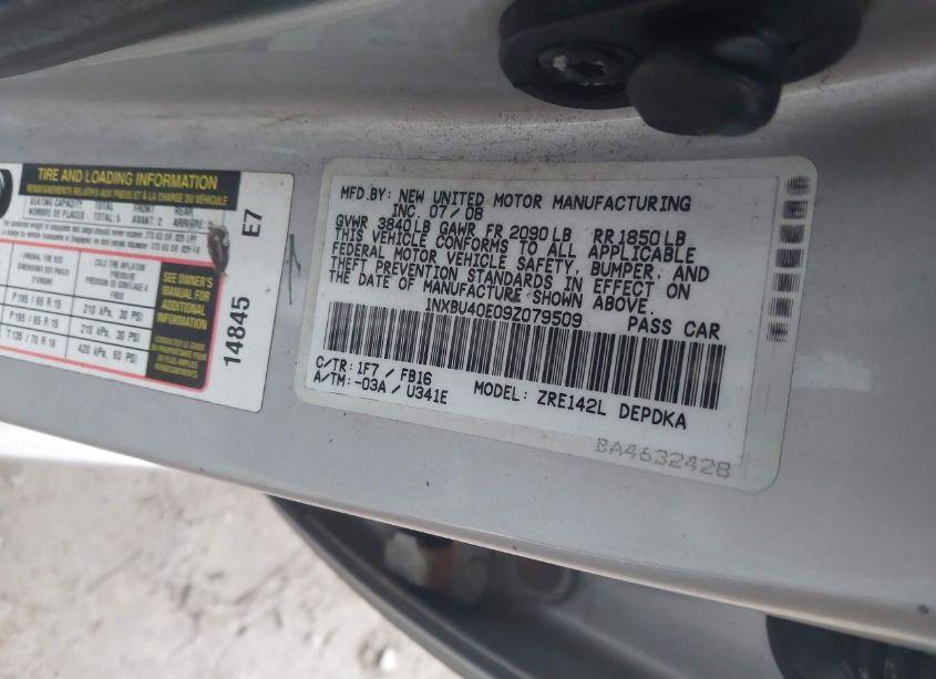Photo 9 of 2009 Toyota Corolla LE (VIN 1NXBU40E09Z079509)