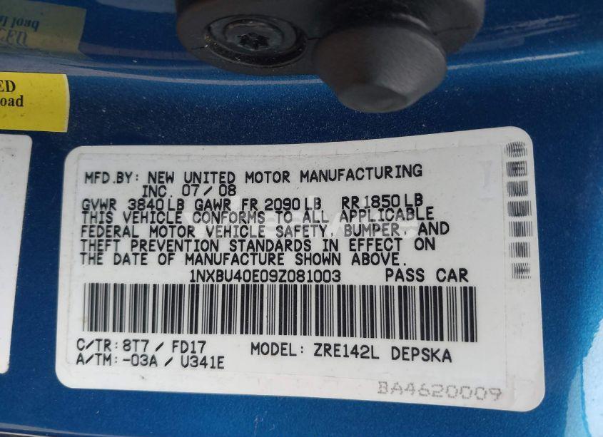 Photo 9 of 2009 Toyota Corolla S (VIN 1NXBU40E09Z081003)