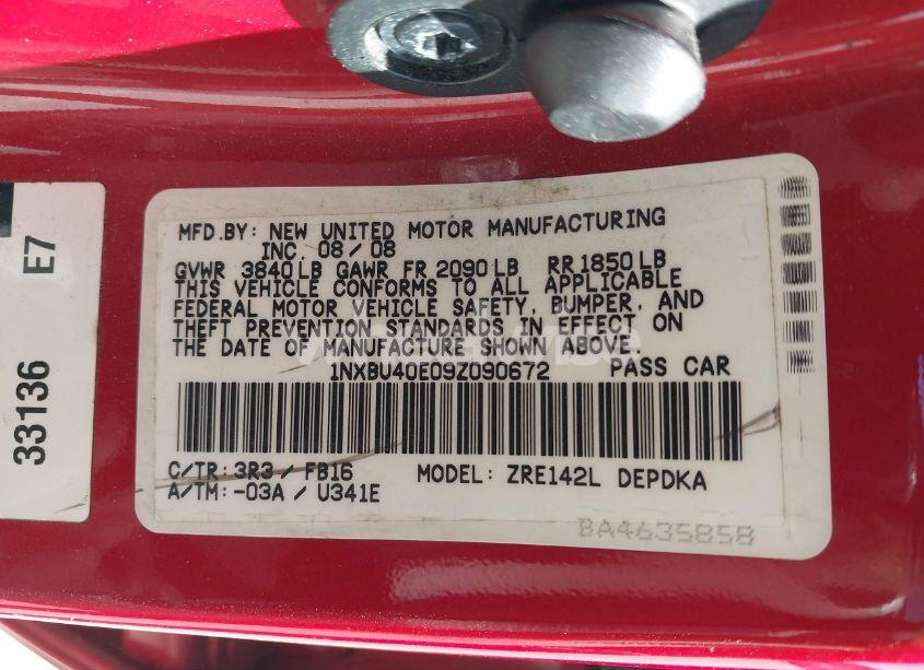 Photo 9 of 2009 Toyota Corolla LE (VIN 1NXBU40E09Z090672)