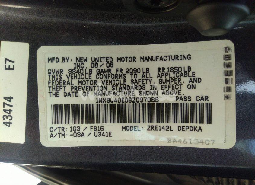 Photo 9 of 2009 Toyota Corolla LE (VIN 1NXBU40E09Z097086)