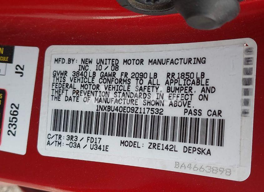 Photo 9 of 2009 Toyota Corolla S (VIN 1NXBU40E09Z117532)