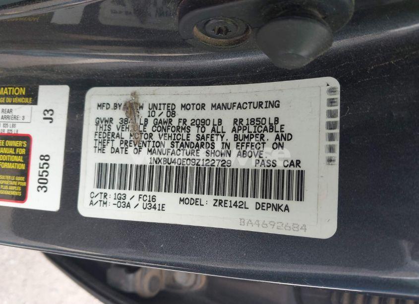 Photo 9 of 2009 Toyota Corolla XLE (VIN 1NXBU40E09Z122729)