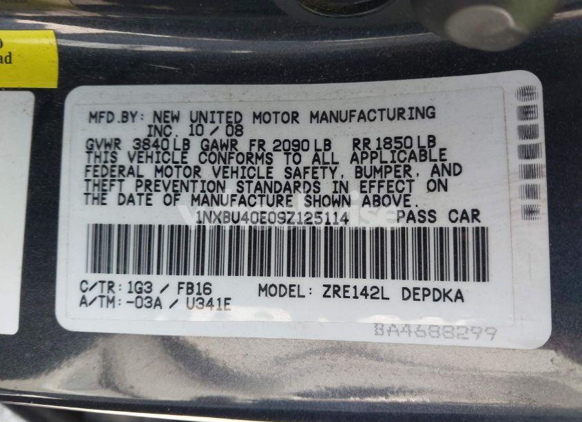 Photo 9 of 2009 Toyota Corolla LE (VIN 1NXBU40E09Z125114)