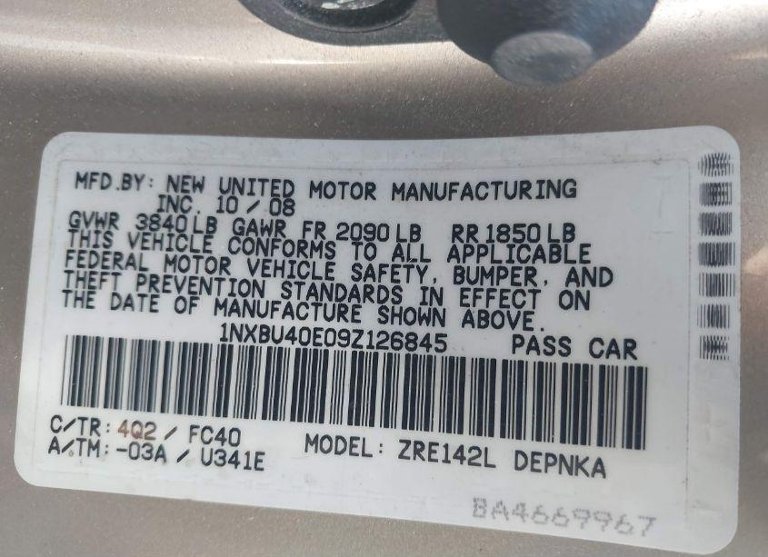 Photo 9 of 2009 Toyota Corolla XLE (VIN 1NXBU40E09Z126845)