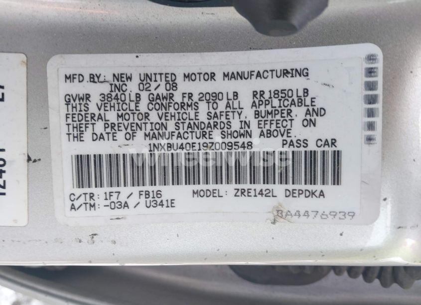 Photo 9 of 2009 Toyota Corolla (VIN 1NXBU40E19Z009548)