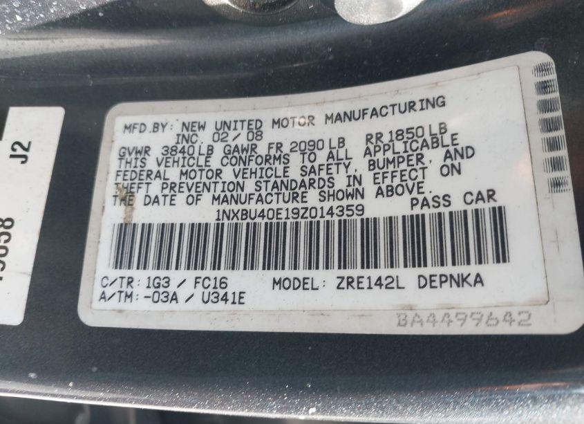 Photo 9 of 2009 Toyota Corolla XLE (VIN 1NXBU40E19Z014359)