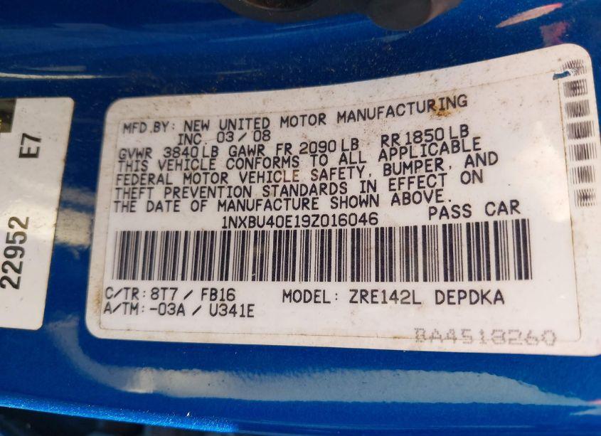 Photo 9 of 2009 Toyota Corolla LE (VIN 1NXBU40E19Z016046)