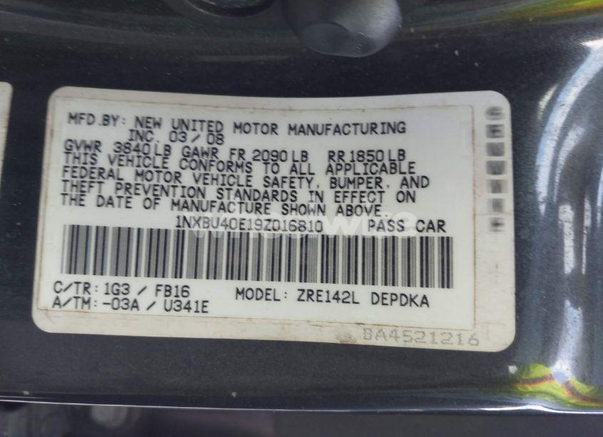 Photo 9 of 2009 Toyota Corolla (VIN 1NXBU40E19Z016810)