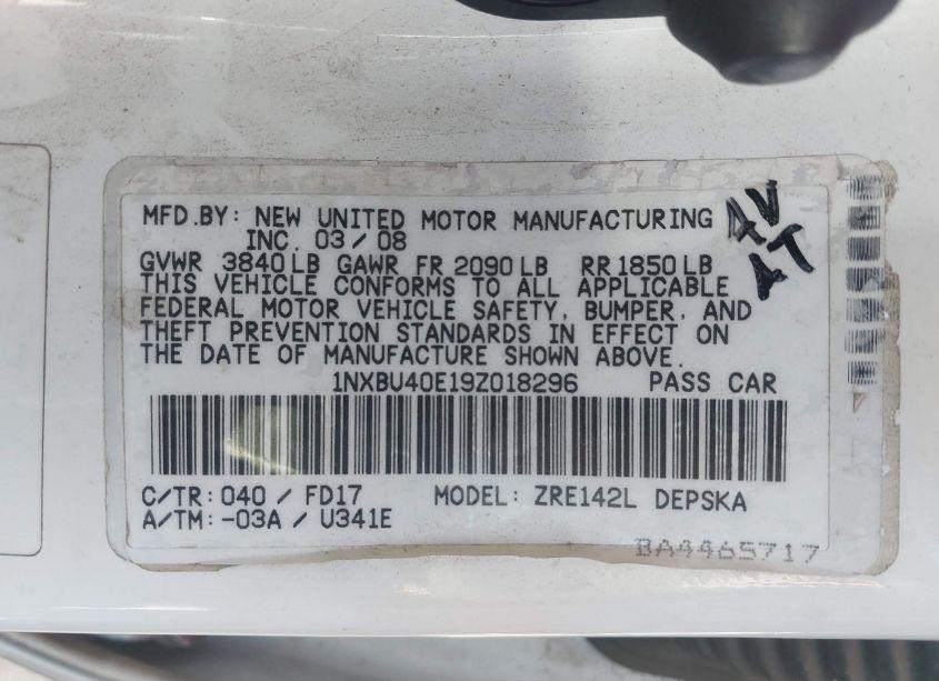 Photo 9 of 2009 Toyota Corolla S (VIN 1NXBU40E19Z018296)