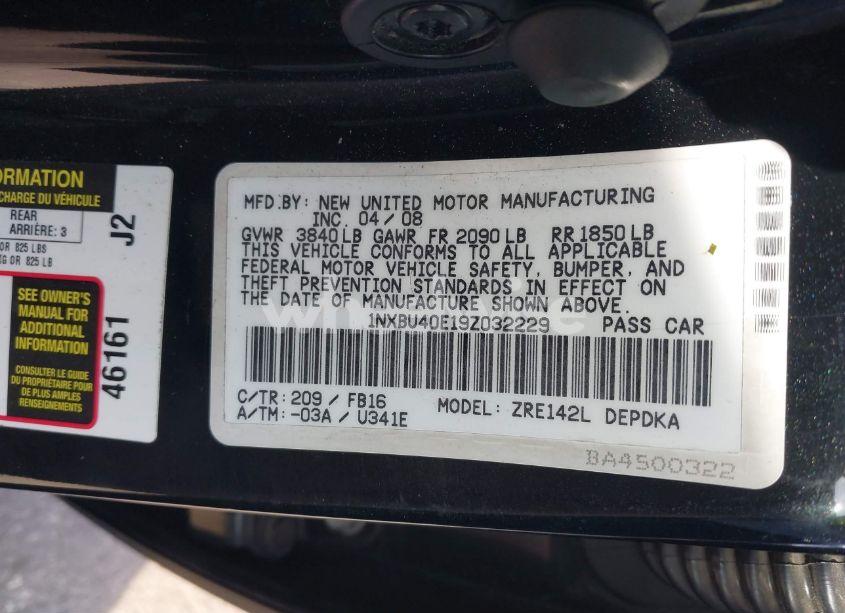 Photo 9 of 2009 Toyota Corolla LE (VIN 1NXBU40E19Z032229)