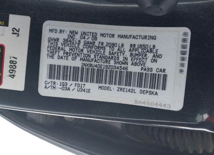 Photo 9 of 2009 Toyota Corolla S (VIN 1NXBU40E19Z034546)