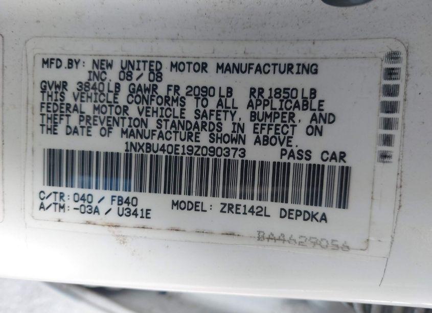 Photo 9 of 2009 Toyota Corolla LE (VIN 1NXBU40E19Z090373)