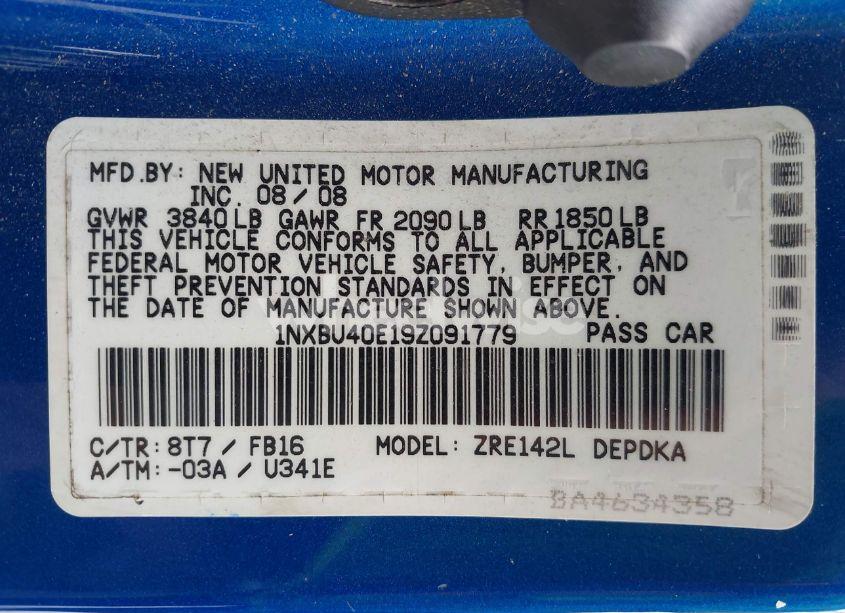 Photo 9 of 2009 Toyota Corolla (VIN 1NXBU40E19Z091779)