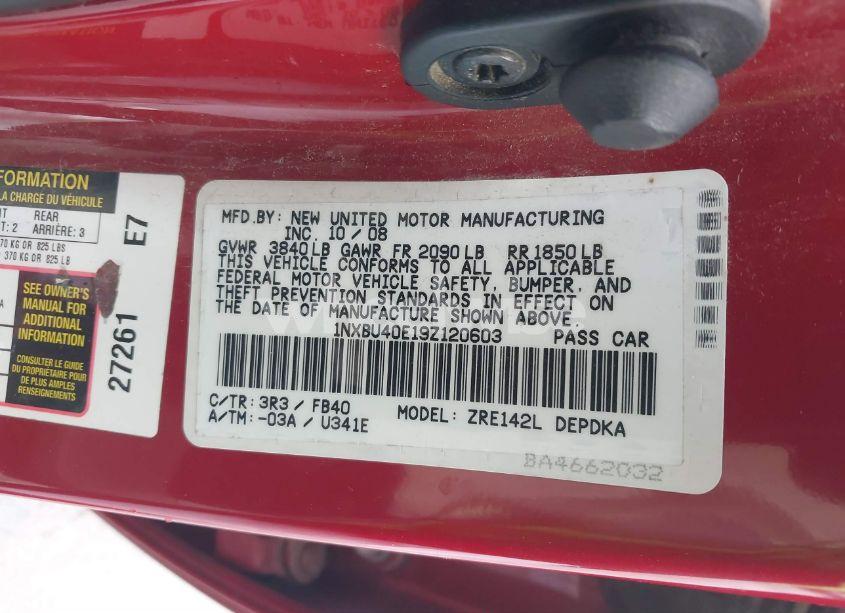 Photo 9 of 2009 Toyota Corolla LE (VIN 1NXBU40E19Z120603)