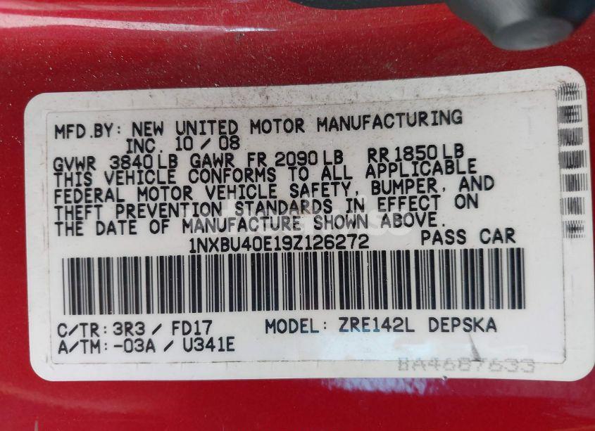 Photo 9 of 2009 Toyota Corolla S (VIN 1NXBU40E19Z126272)