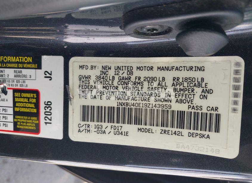 Photo 9 of 2009 Toyota Corolla S (VIN 1NXBU40E19Z143959)