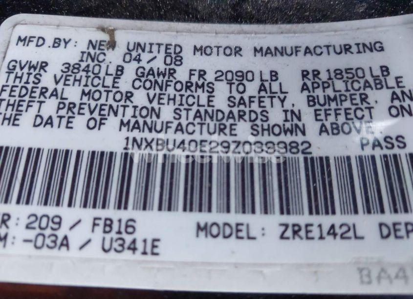 Photo 9 of 2009 Toyota Corolla (VIN 1NXBU40E29Z039982)