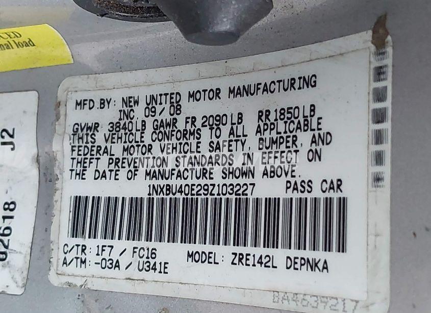 Photo 9 of 2009 Toyota Corolla XLE (VIN 1NXBU40E29Z103227)