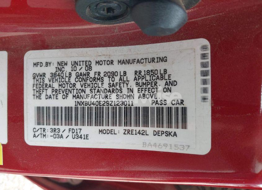 Photo 9 of 2009 Toyota Corolla LE/S/XLE (VIN 1NXBU40E29Z123011)