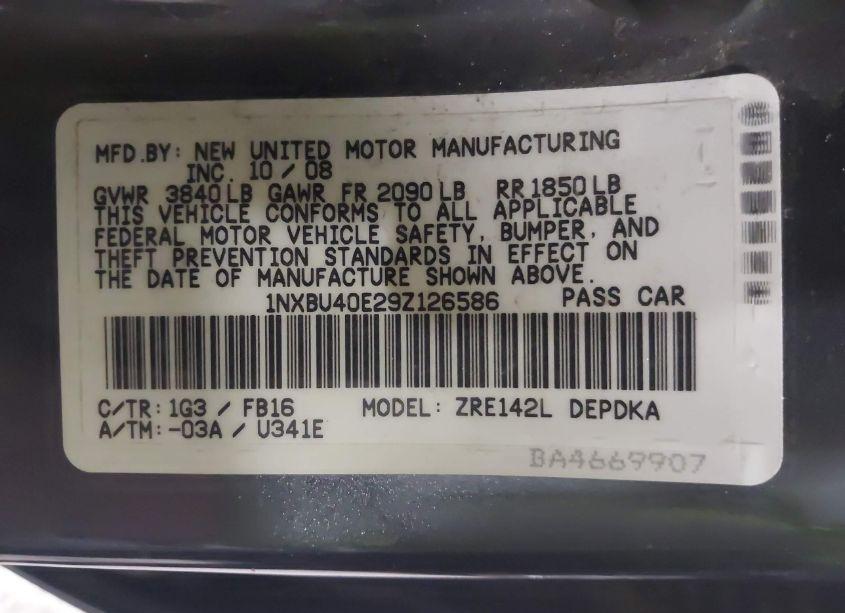 Photo 9 of 2009 Toyota Corolla LE (VIN 1NXBU40E29Z126586)