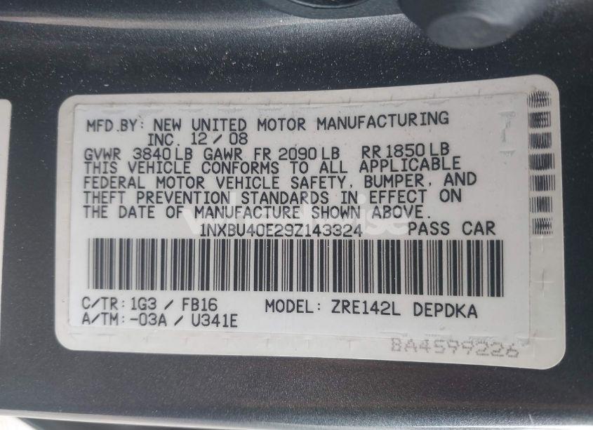 Photo 9 of 2009 Toyota Corolla LE (VIN 1NXBU40E29Z143324)