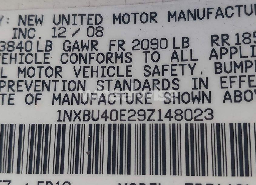 Photo 9 of 2009 Toyota Corolla LE (VIN 1NXBU40E29Z148023)