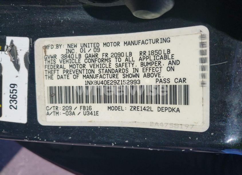 Photo 9 of 2009 Toyota Corolla LE (VIN 1NXBU40E29Z152993)