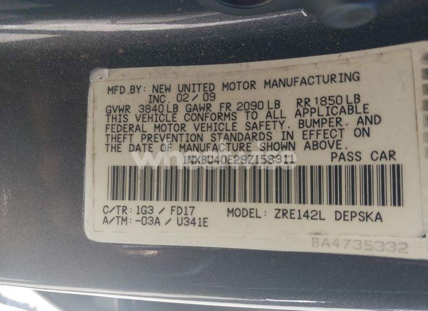 Photo 9 of 2009 Toyota Corolla S/LE/XLE (VIN 1NXBU40E29Z158311)