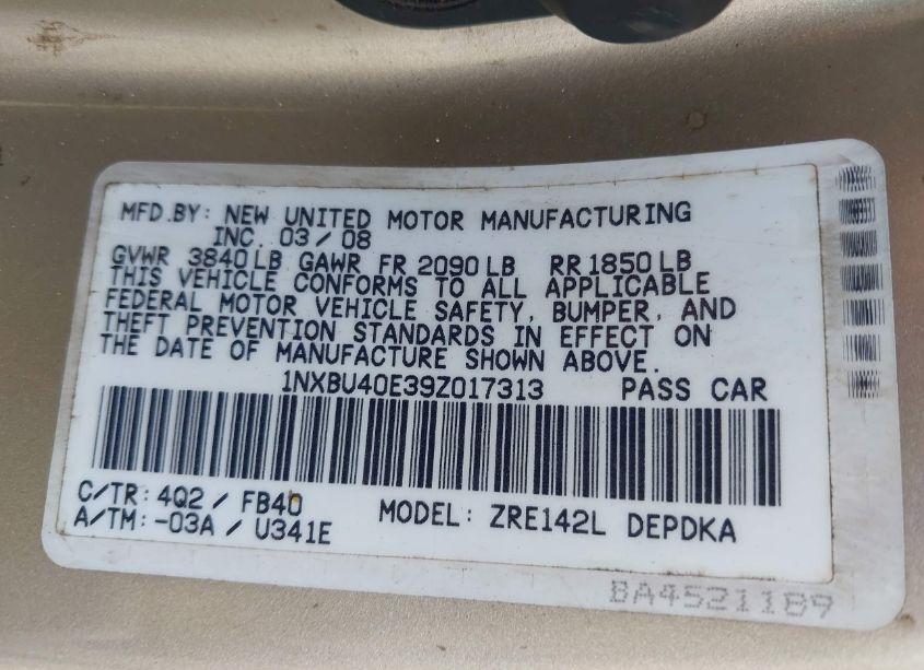 Photo 9 of 2009 Toyota Corolla LE (VIN 1NXBU40E39Z017313)