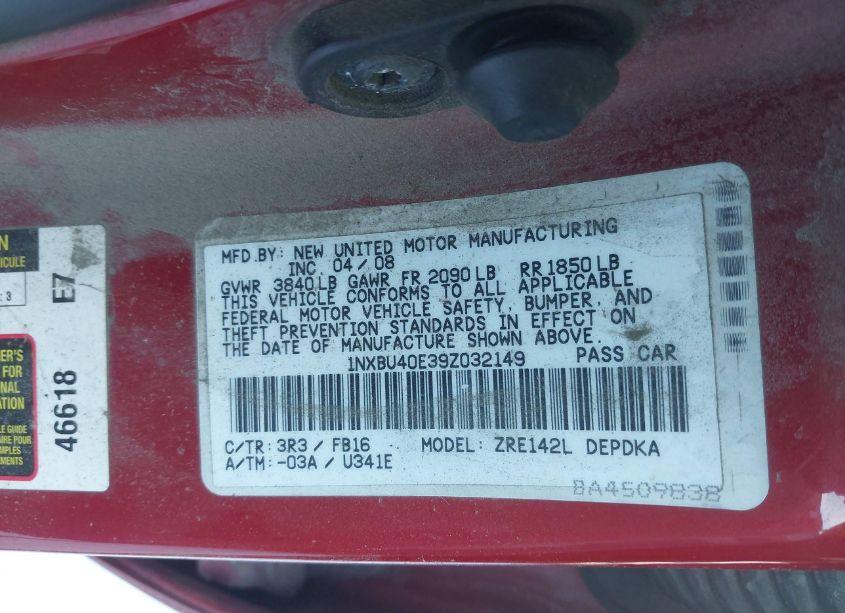 Photo 9 of 2009 Toyota Corolla LE (VIN 1NXBU40E39Z032149)