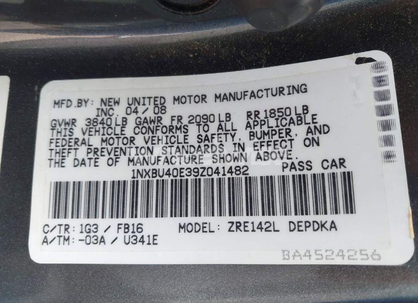 Photo 9 of 2009 Toyota Corolla LE (VIN 1NXBU40E39Z041482)