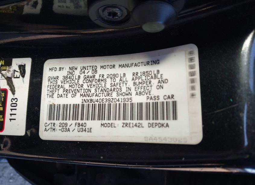 Photo 9 of 2009 Toyota Corolla LE (VIN 1NXBU40E39Z041935)