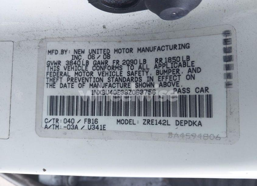 Photo 9 of 2009 Toyota Corolla LE (VIN 1NXBU40E39Z063756)