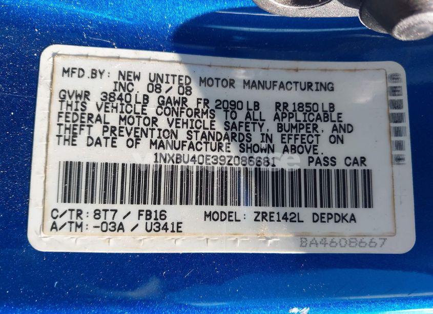 Photo 9 of 2009 Toyota Corolla LE (VIN 1NXBU40E39Z086681)