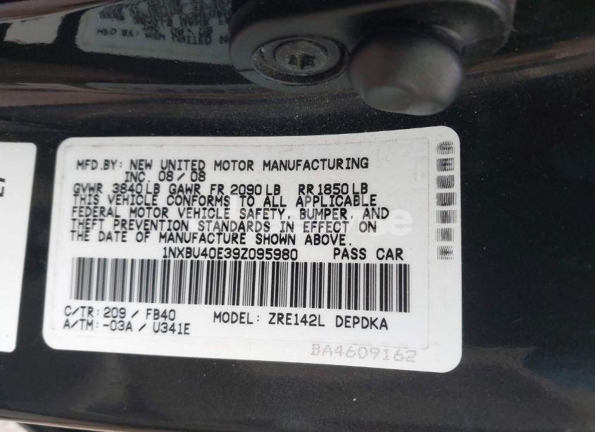 Photo 9 of 2009 Toyota Corolla LE (VIN 1NXBU40E39Z095980)