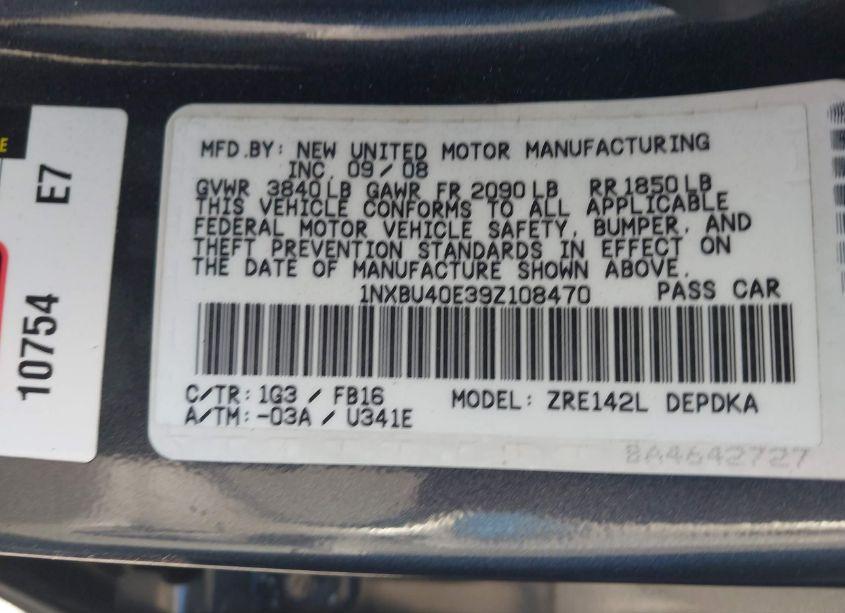 Photo 9 of 2009 Toyota Corolla (VIN 1NXBU40E39Z108470)