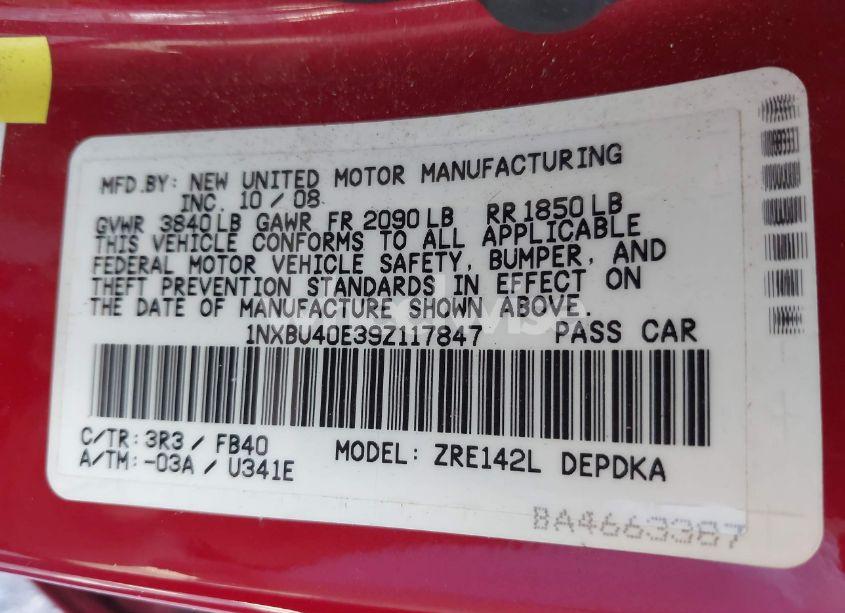 Photo 9 of 2009 Toyota Corolla LE (VIN 1NXBU40E39Z117847)