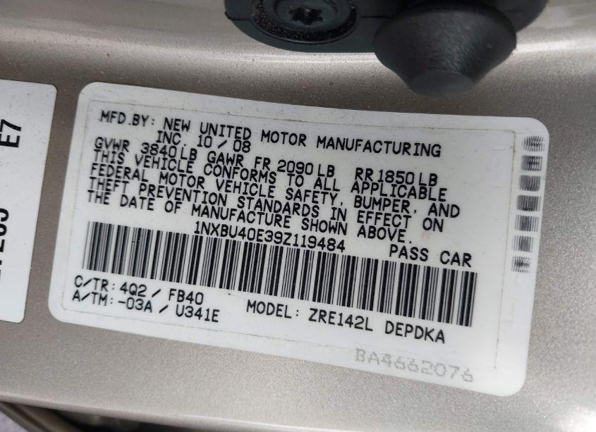 Photo 9 of 2009 Toyota Corolla LE (VIN 1NXBU40E39Z119484)