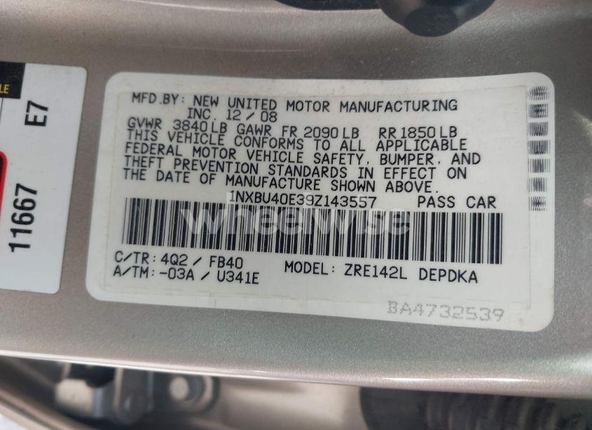 Photo 9 of 2009 Toyota Corolla LE (VIN 1NXBU40E39Z143557)