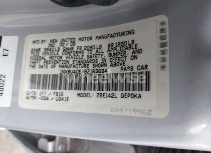 Photo 9 of 2009 Toyota Corolla LE (VIN 1NXBU40E39Z163694)