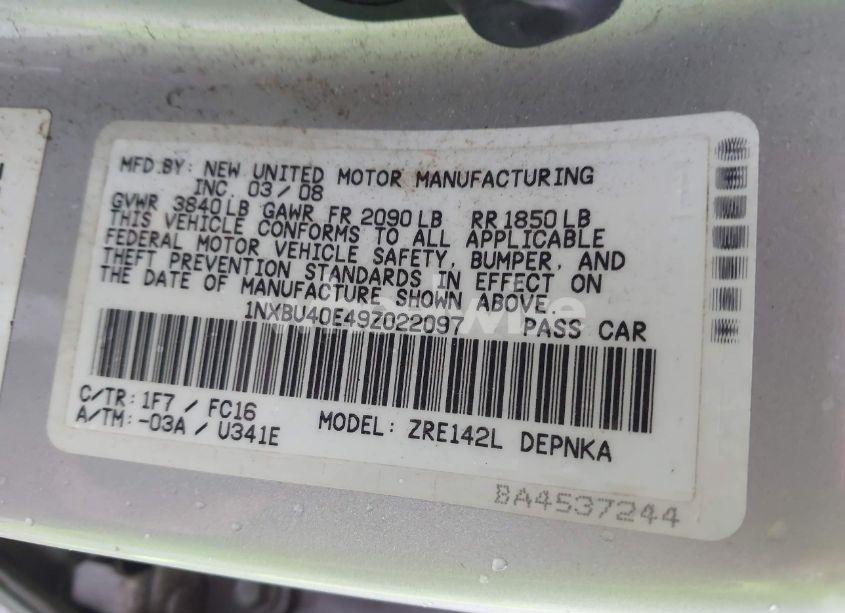 Photo 9 of 2009 Toyota Corolla XLE (VIN 1NXBU40E49Z022097)