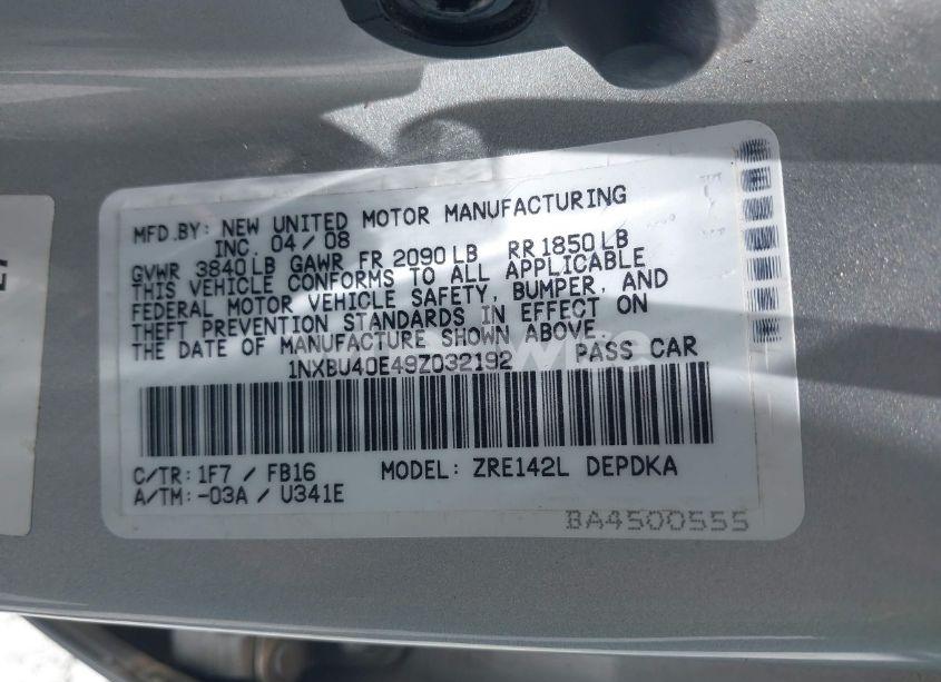 Photo 9 of 2009 Toyota Corolla LE/S/XLE (VIN 1NXBU40E49Z032192)