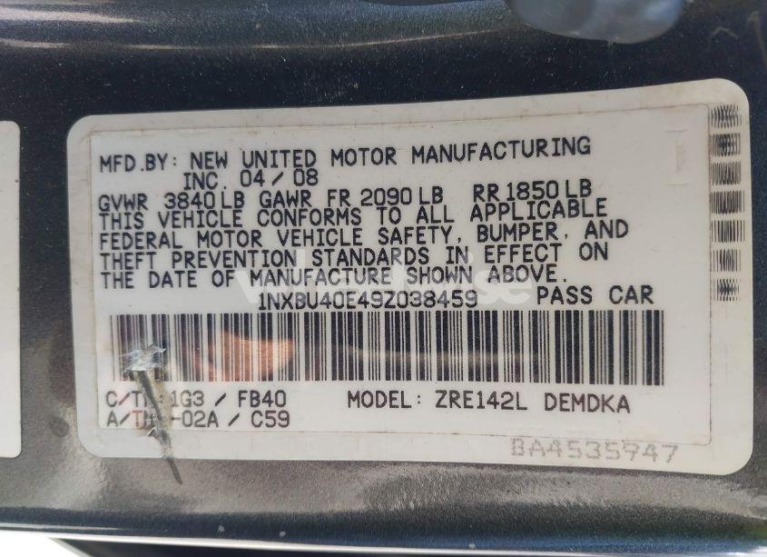 Photo 9 of 2009 Toyota Corolla (VIN 1NXBU40E49Z038459)