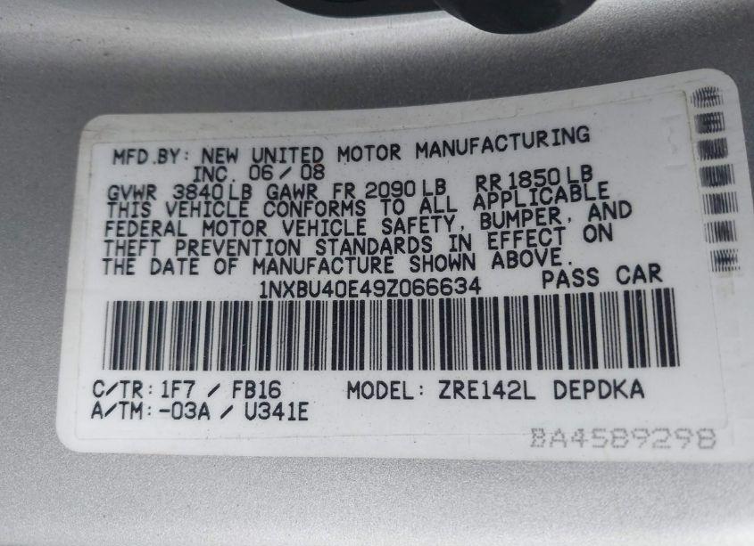 Photo 9 of 2009 Toyota Corolla LE (VIN 1NXBU40E49Z066634)