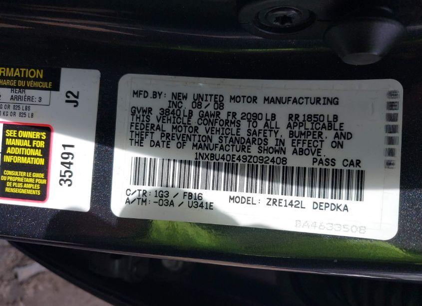 Photo 9 of 2009 Toyota Corolla LE (VIN 1NXBU40E49Z092408)
