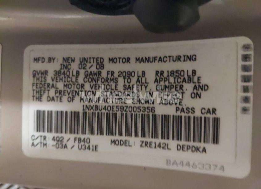 Photo 9 of 2009 Toyota Corolla LE (VIN 1NXBU40E59Z005356)