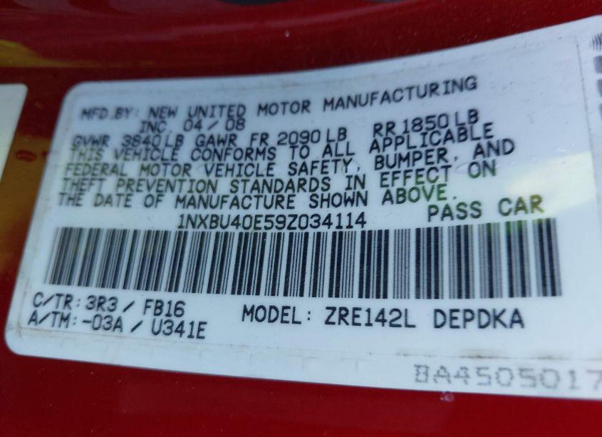 Photo 9 of 2009 Toyota Corolla LE (VIN 1NXBU40E59Z034114)